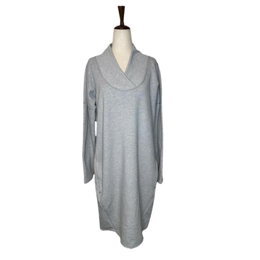 Athleta Cozy Karma Sweatshirt Dress Size L Light Gray Fleece Lined Zip Pockets